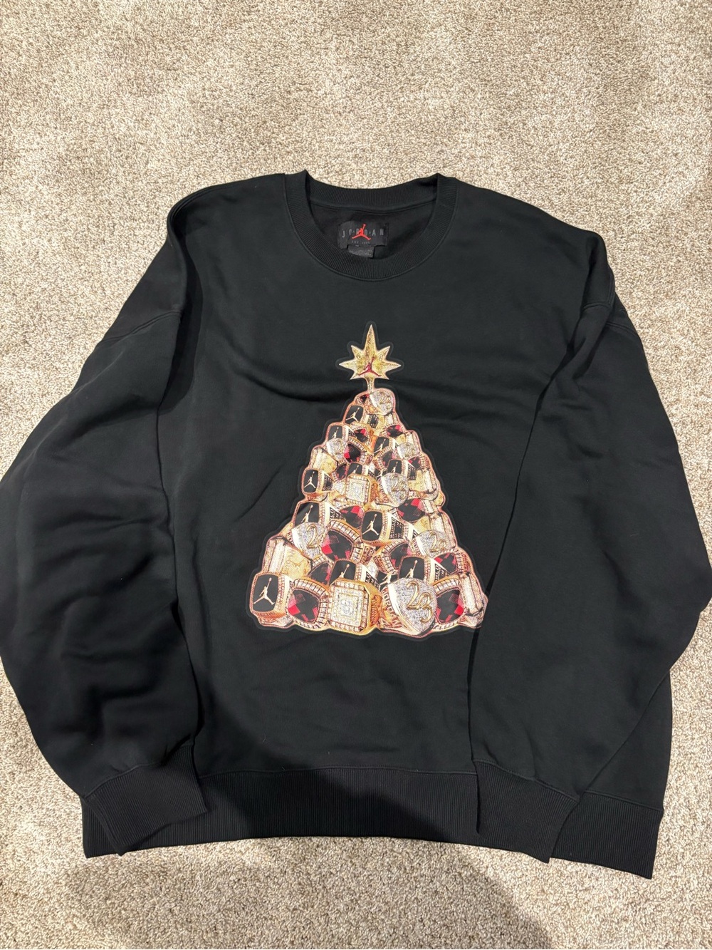 Jordan Black Crewneck Sweatshirt with Gold Ring Tree Graphic (brand new)
